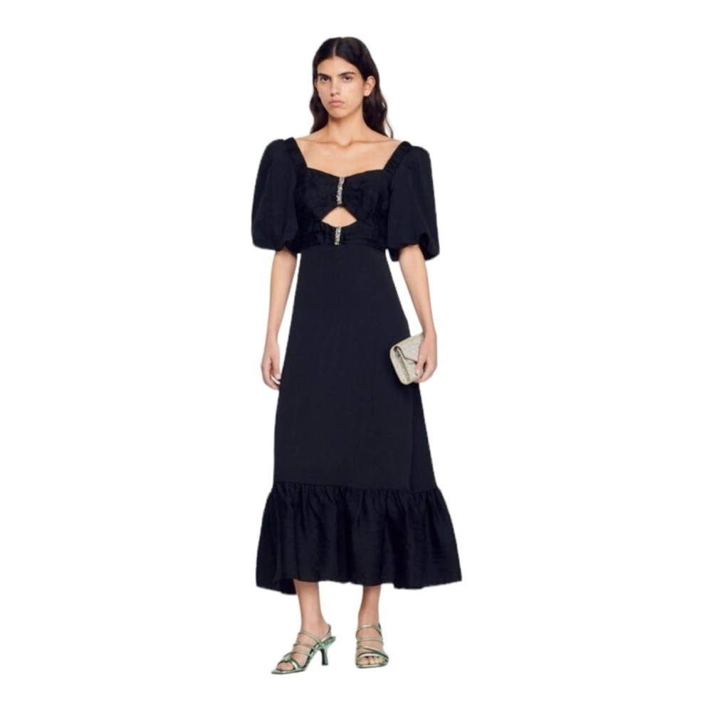 Sandro Falbala Rhinestone Embellished Midi Dress in Black NWT